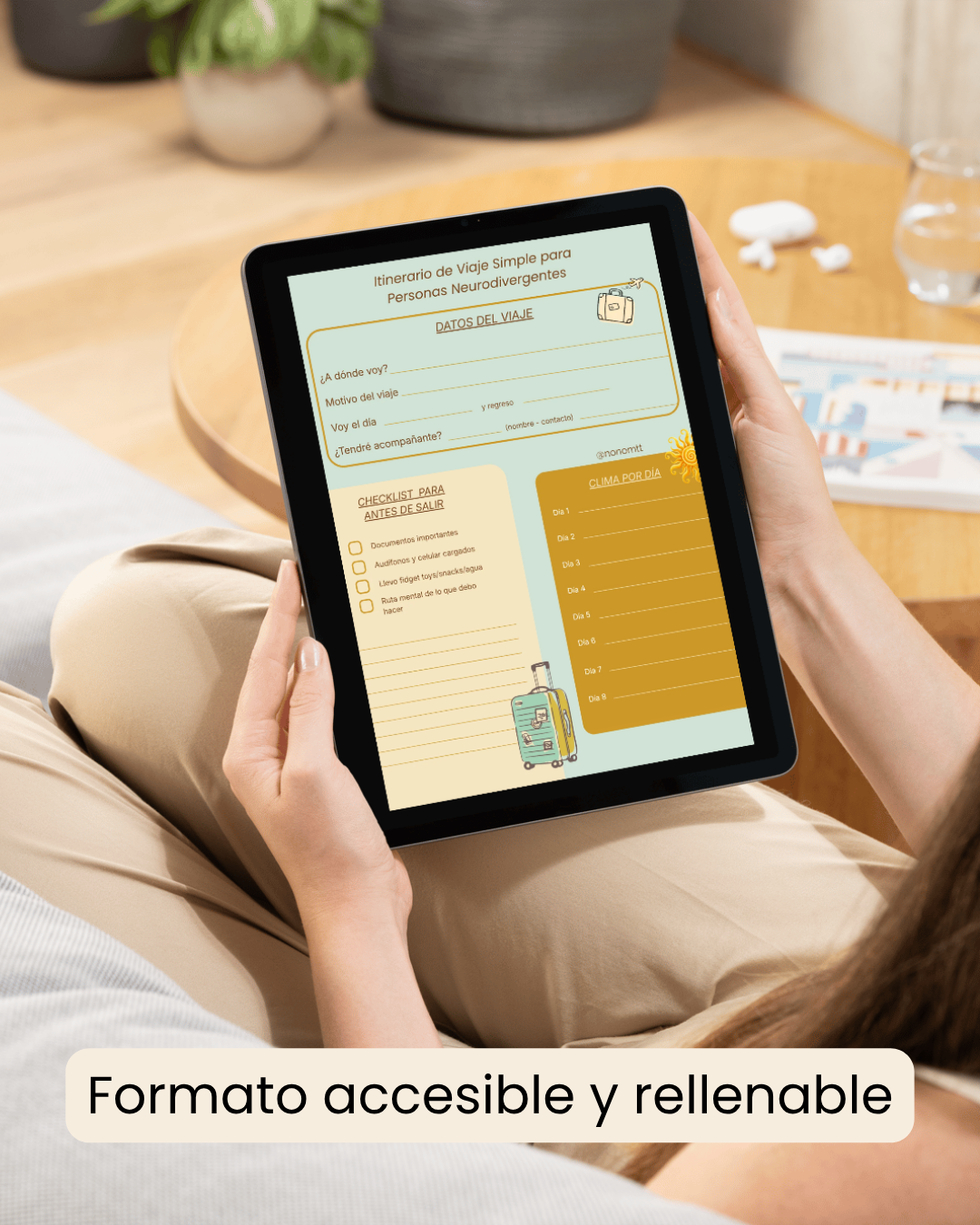 Itinerario de Viaje para Personas Neurodivergentes Simple - Digital y Rellenable